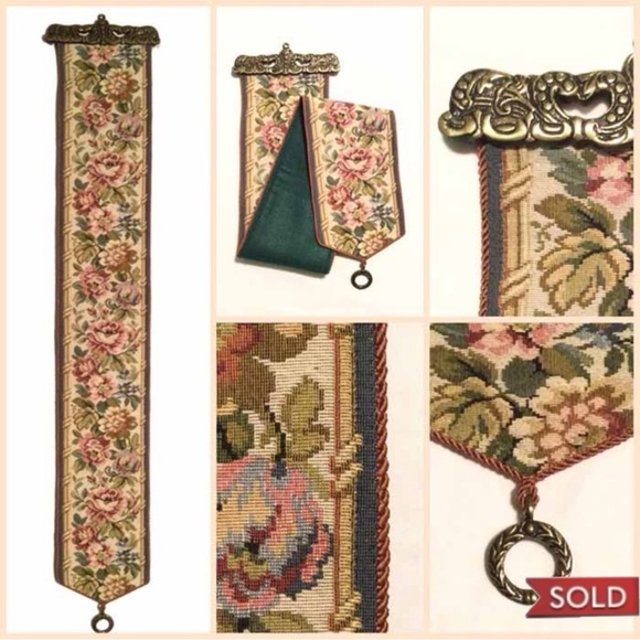 Bell Pull - Rose/Blue Tapestry Fabric - Picture 1 of 8